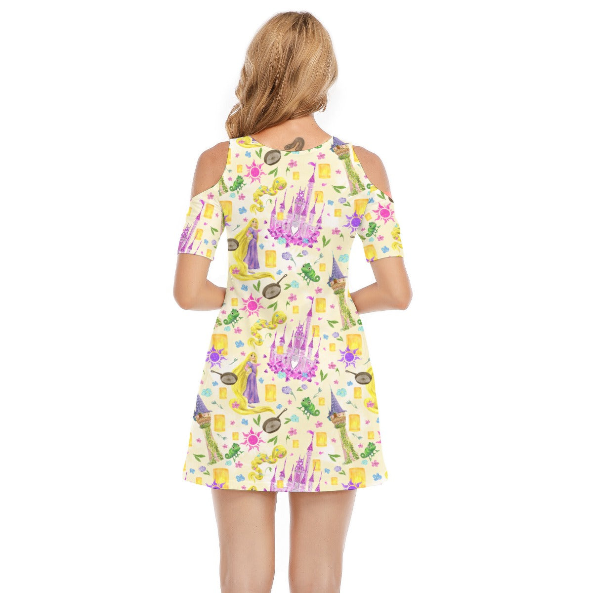 Watercolor Golden Hair Kingdom - Women's Cold Shoulder Cotton Dress
