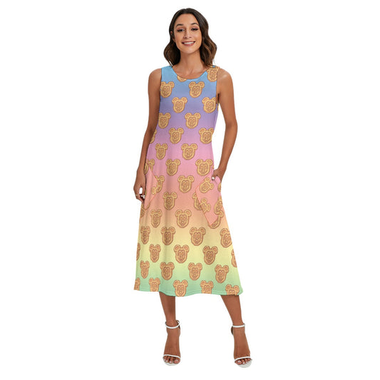 Rainbow Mouse Waffles - Women’s Diagonal Pocket Midi Dress