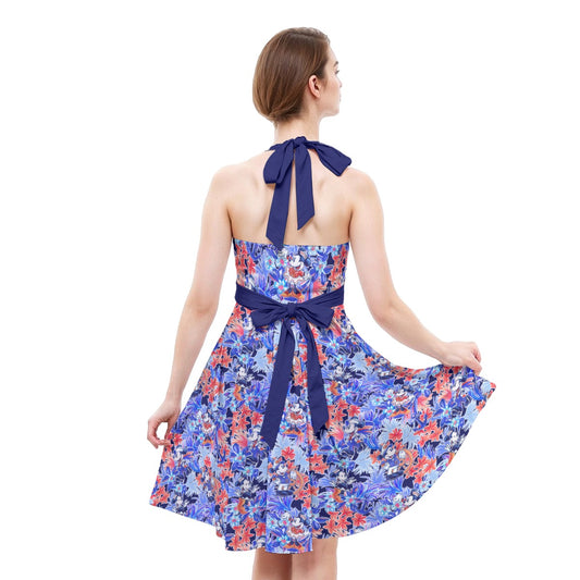 Navy Blooms Cruise - Women's Halter Vintage Pocket Dress