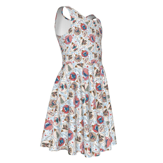 Festive Elf and Ornament Fun - Kid's Sleeveless Skater Dress
