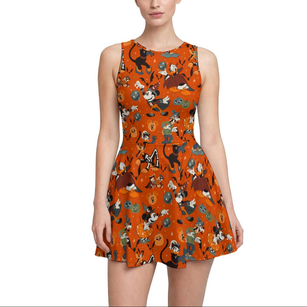 Vintage Halloween Parade - Women’s Sleeveless Athletic Skater Dress with Built-In Shorts