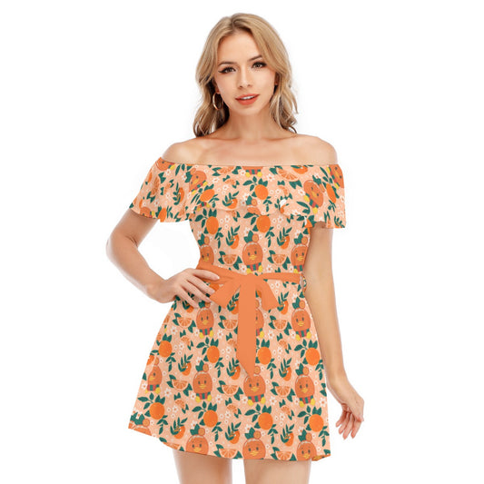 Juicy Citrus Friend - Women's Off-shoulder Ruffle Dress