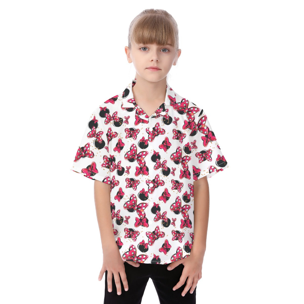 Polka Dot Bows & Mouse Ears - Kid's Hawaiian Button Up Shirt