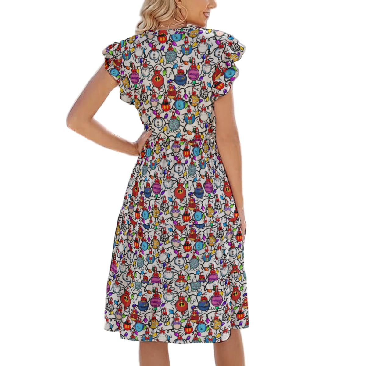 Festive Character Baubles on White - Women's Tiered Pocket Midi Dress
