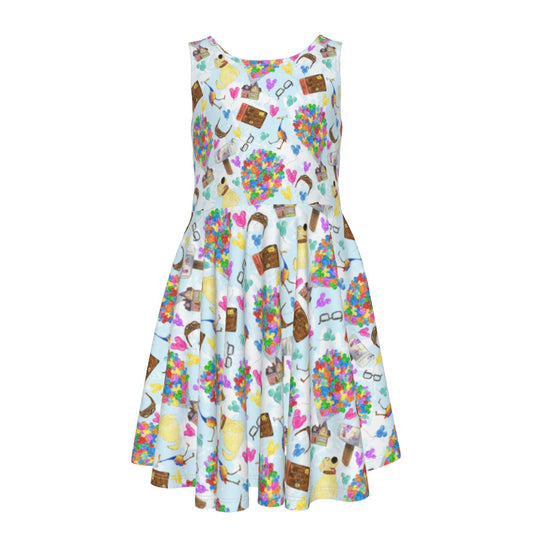 Up Adventure Icons - Kid's Sleeveless Skater Dress