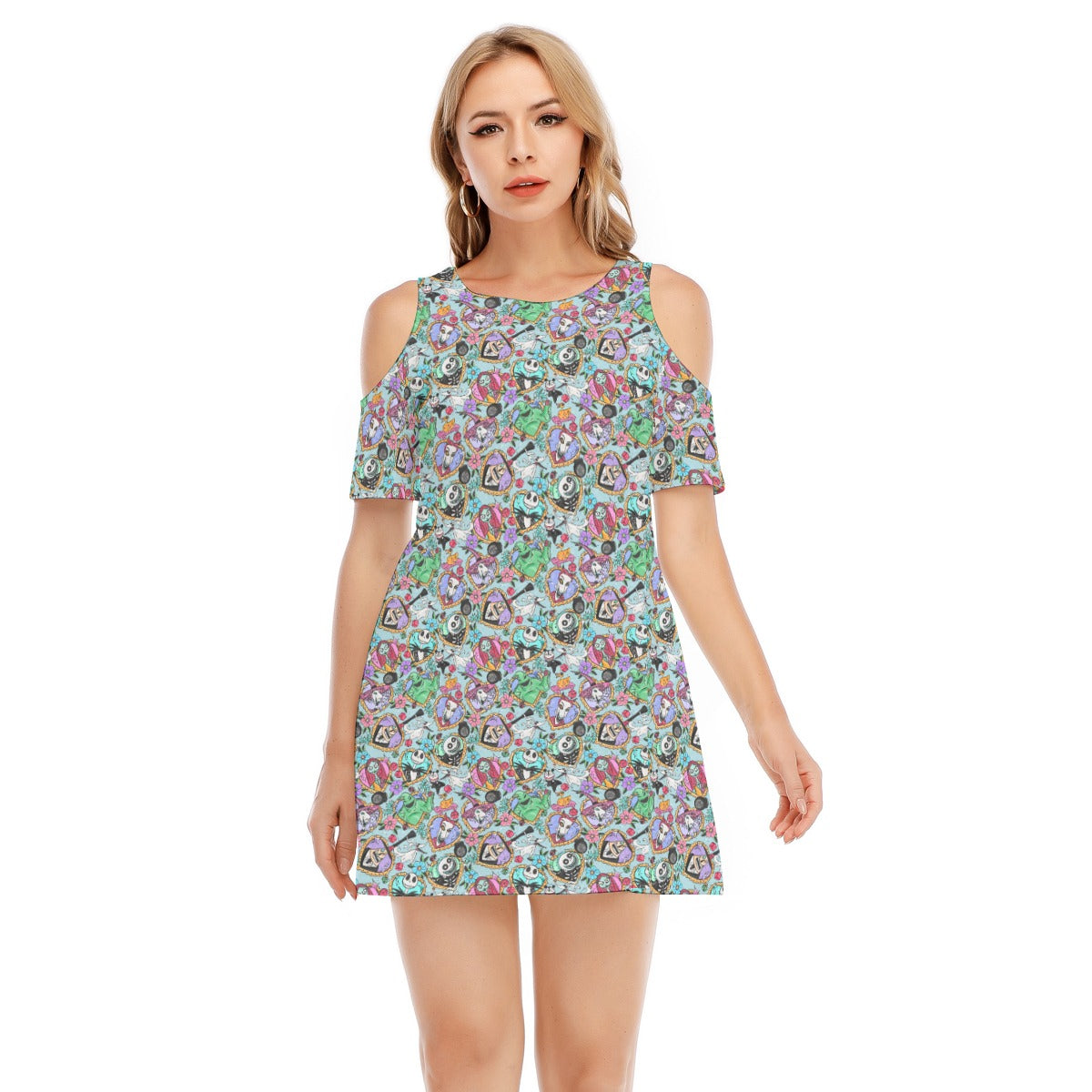 Tattoo Hearts Spooky Crew - Women's Cold Shoulder Cotton Dress