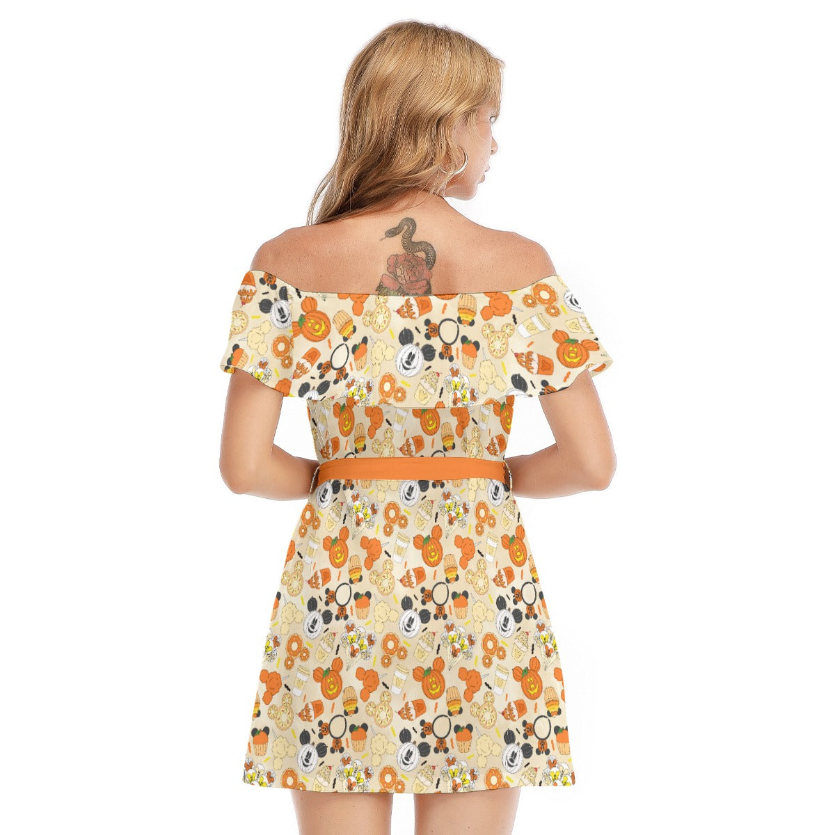 Halloween Snack Treats - Women's Off-shoulder Ruffle Dress