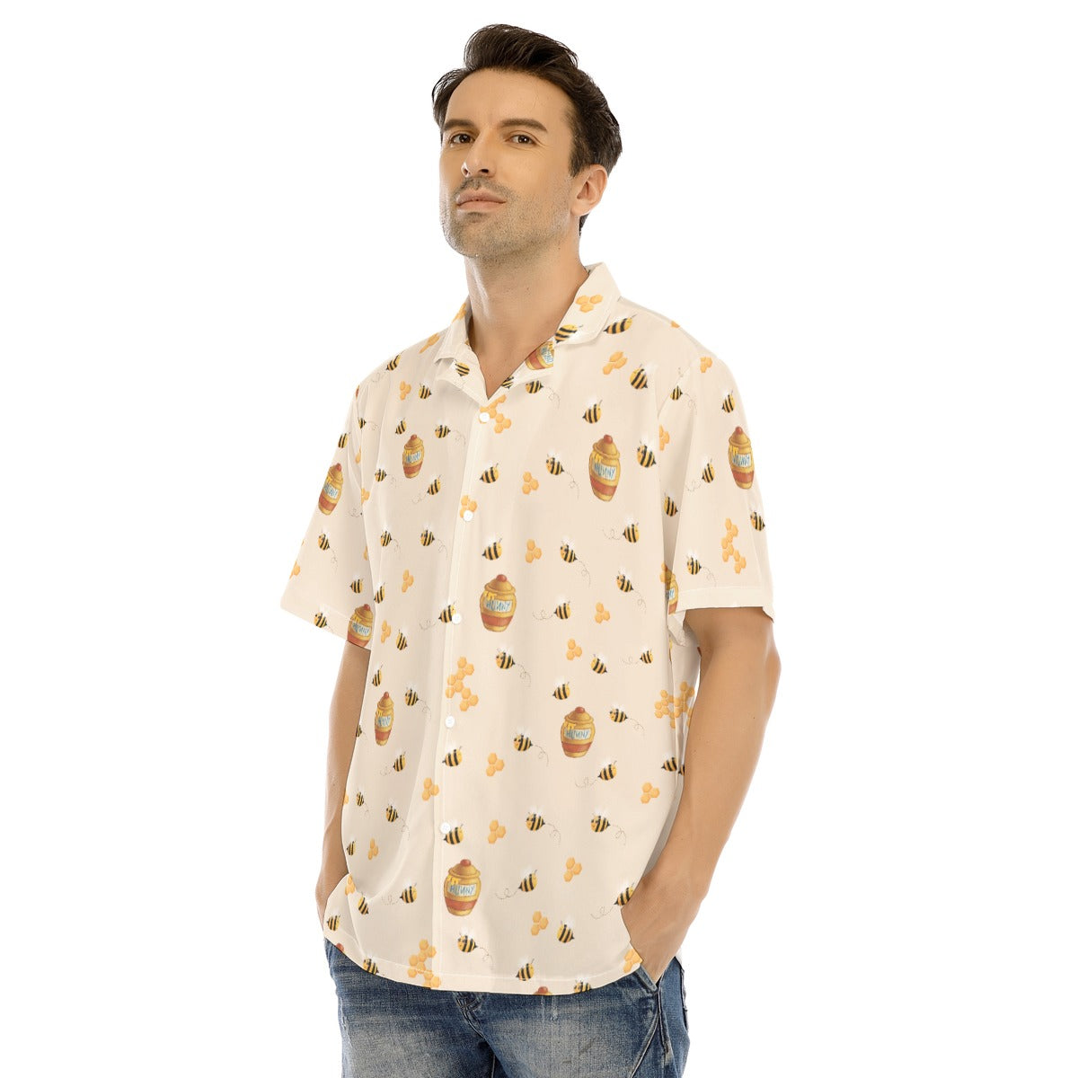 Sweet Hunny Pot & Bees - Men's Hawaiian Button Up Shirt