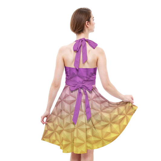 Geometric Spaceship Sphere - Women's Halter Vintage Pocket Dress
