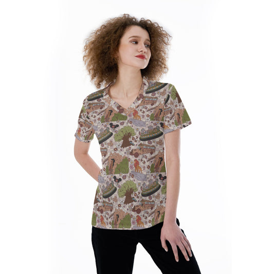 Hand Drawn AK - Women's Short Sleeve V-Neck T-Shirt