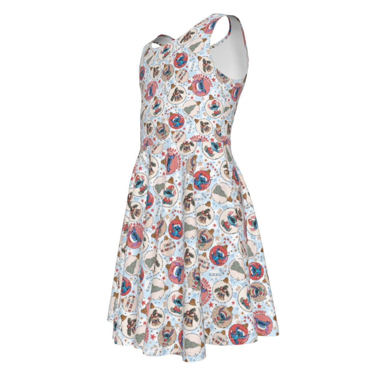 Festive Elf and Ornament Fun - Kid's Sleeveless Skater Dress