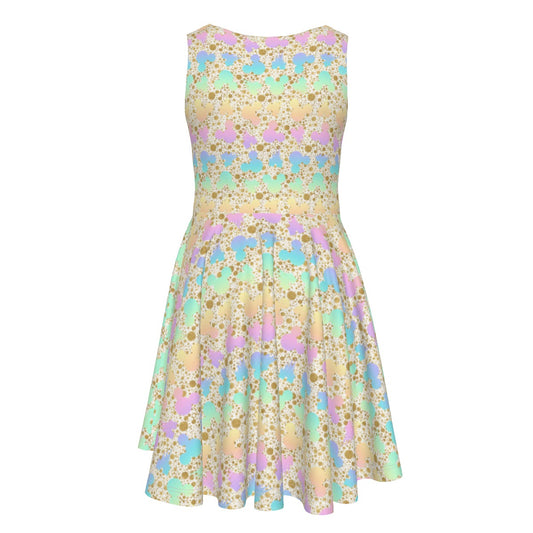 Gold Dot Rainbow Mouse Ears Castle - Kid's Sleeveless Skater Dress
