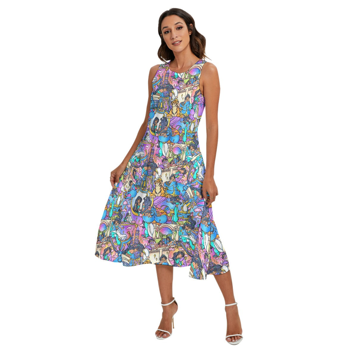 Magic Carpet Storybook Scenes - Women’s Diagonal Pocket Midi Dress