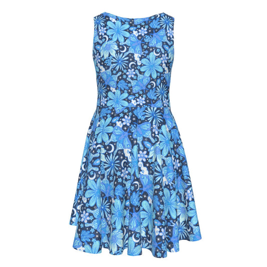 Blue Crystal Moths - Kid's Sleeveless Skater Dress