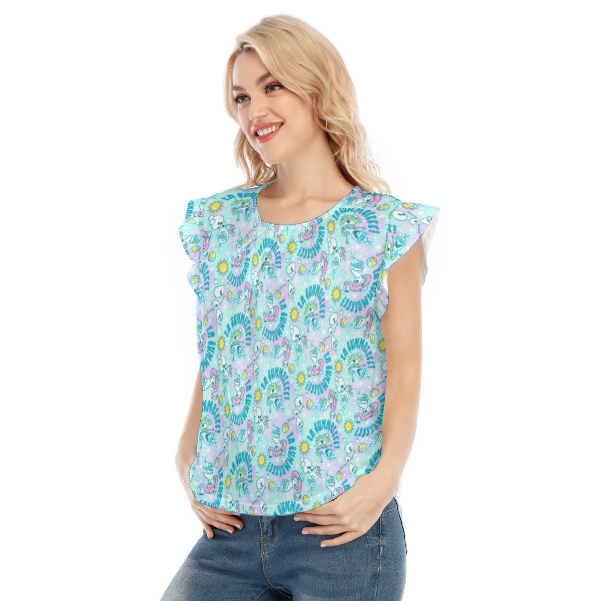 Sun-Kissed Snow Friend - Women’s Flutter Sleeve Top