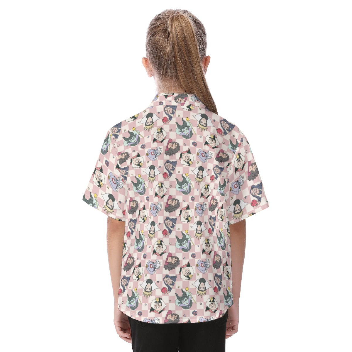 Pink Checkerboard Villains - Kid's Hawaiian Button Up Shirt
