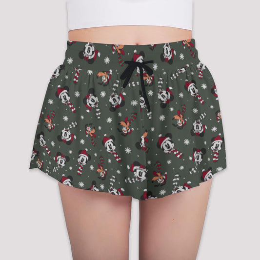 Vintage Holiday Friends - Girls’ Flowy Pocket Shorts
