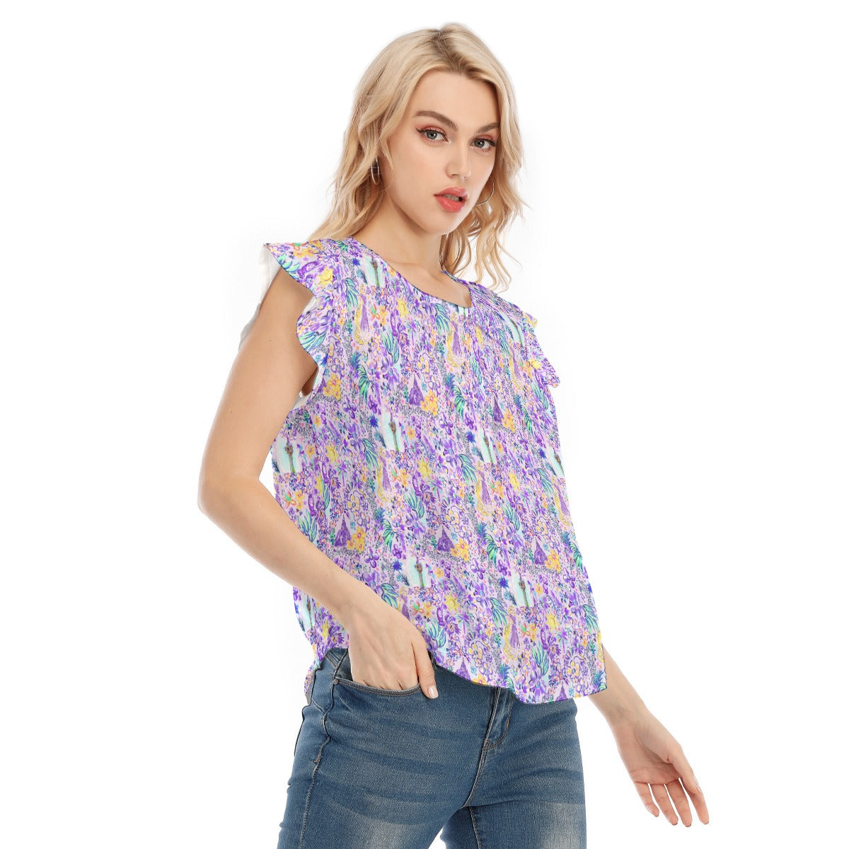 Bright Tropical Princess - Tower Light Festival - Women’s Flutter Sleeve Top