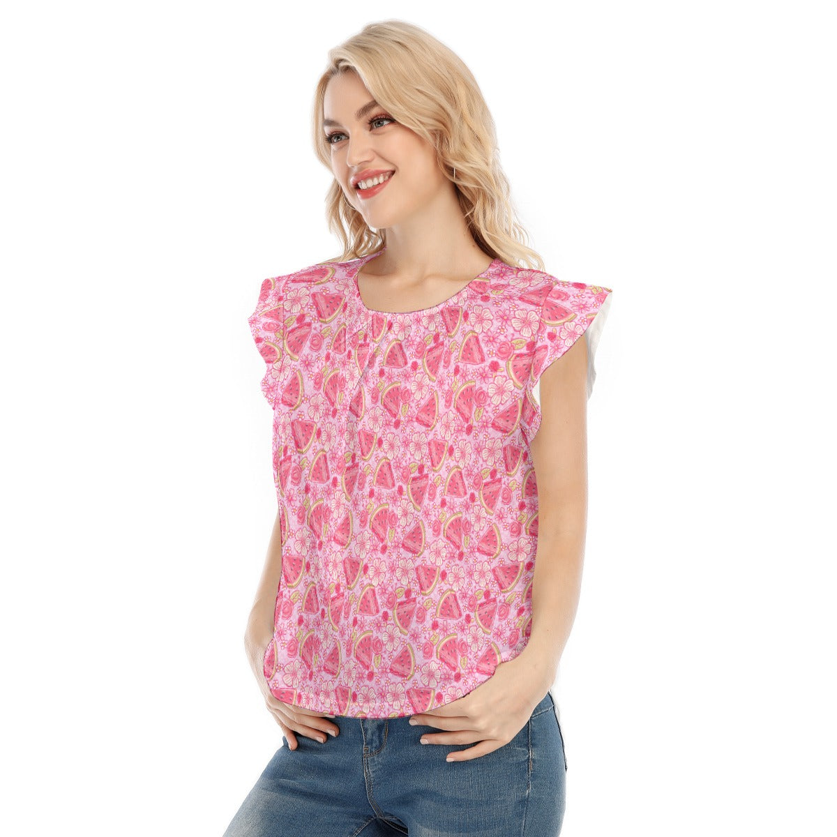 Summer Fruits - Watermelon - Women’s Flutter Sleeve Top