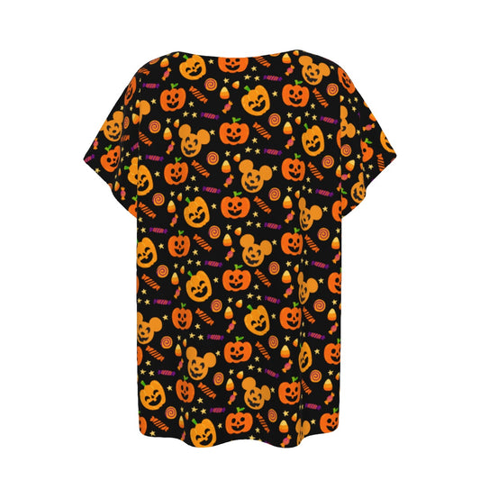 Cheerful Pumpkin Mouse Halloween - Women’s Relaxed Fit Scoop Tee