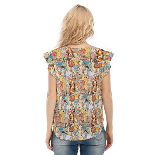 Sketched Hundred Acre Crew - Women’s Flutter Sleeve Top