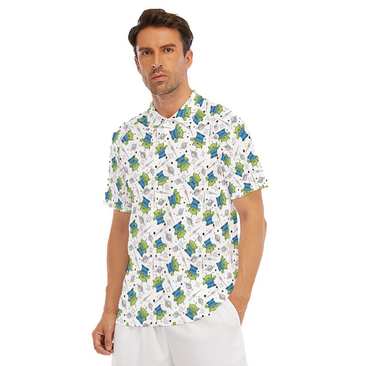 Playful Green Aliens on White - Men's Polo Shirt