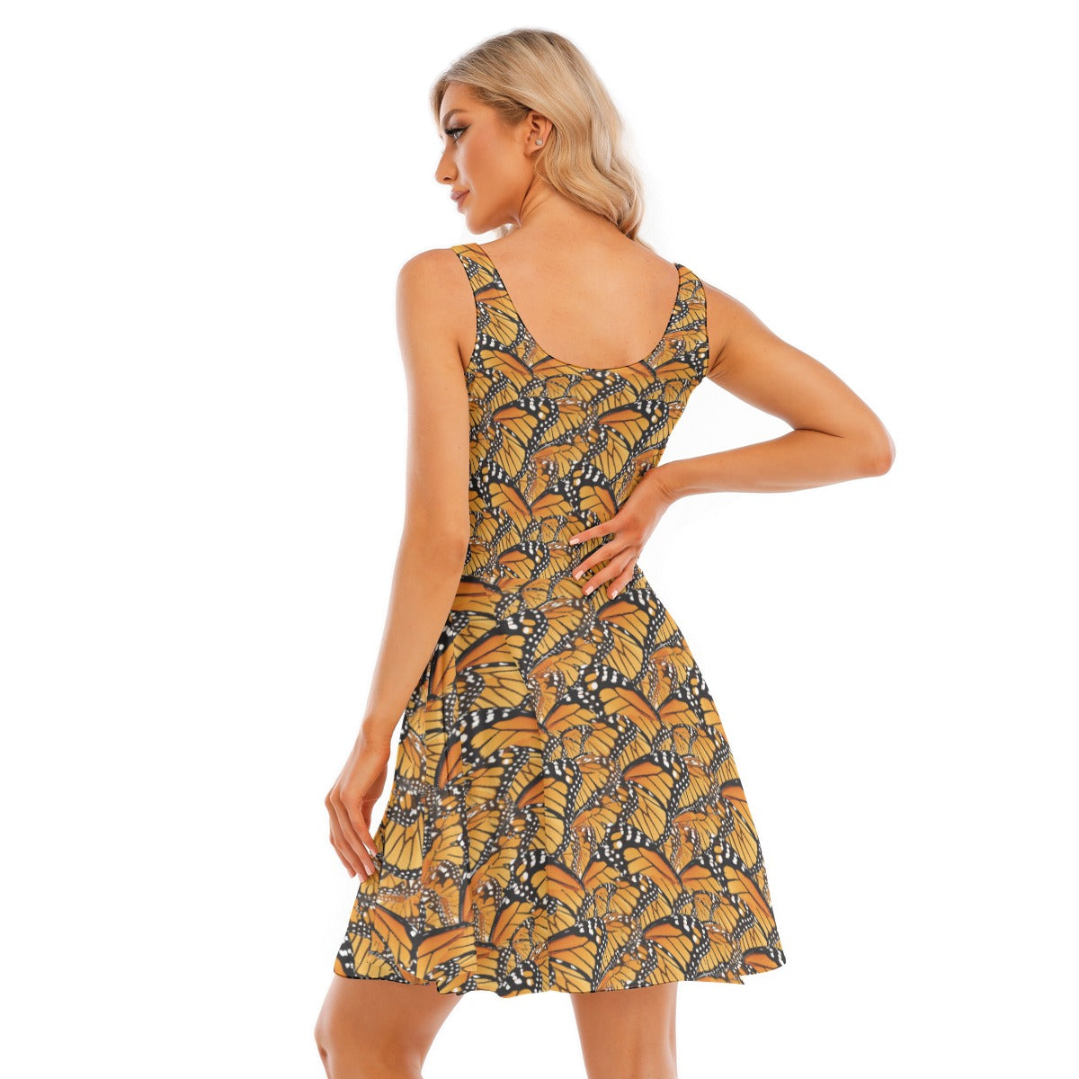 Animal Print - Monarch Butterfly - Women's Sleeveless Pocket Skater Dress