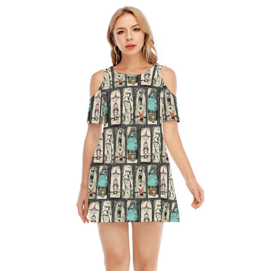 Stretching Haunted Nightmare  - Women's Cold Shoulder Cotton Dress
