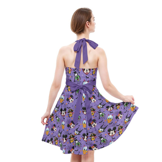Halloween Friends in Costumeeads - Women's Halter Vintage Pocket Dress