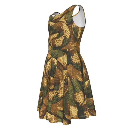 Animal Print - Snake - Kid's Sleeveless Skater Dress