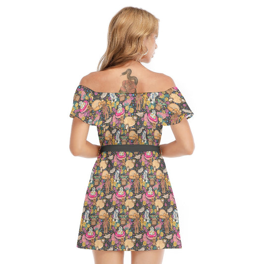 Tropical Space Squad - Women's Off-shoulder Ruffle Dress
