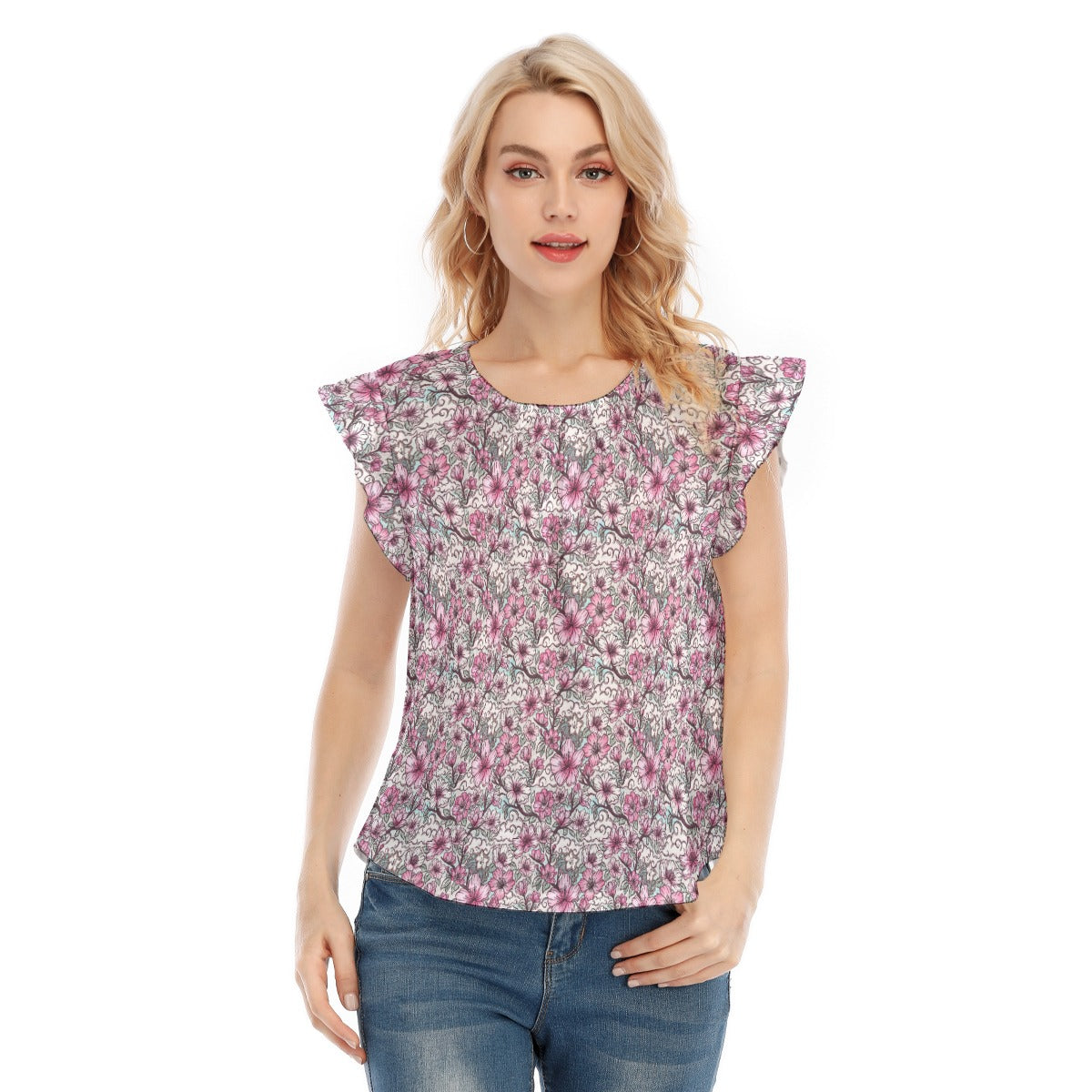 Fairytale Florals – Blossoms of Honor - Women’s Flutter Sleeve Top