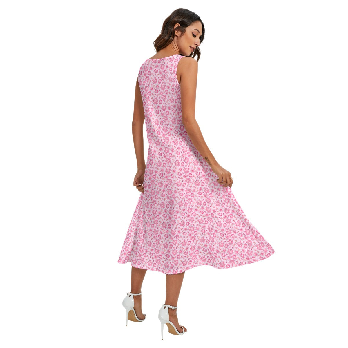 Pink Mushroom Moths - Women’s Diagonal Pocket Midi Dress