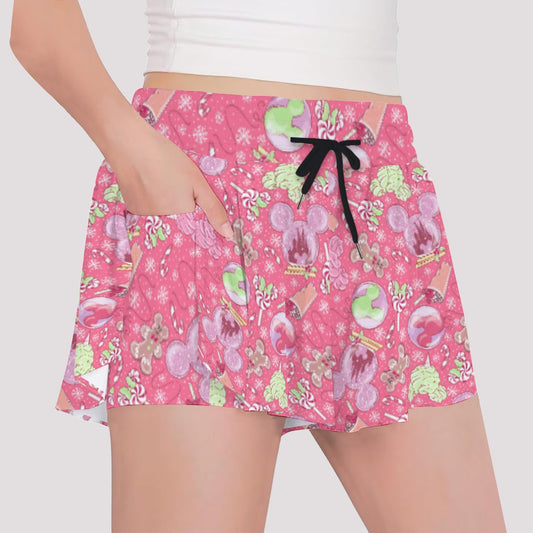 Winter Mouse Snacks & Balloons - Girls’ Flowy Pocket Shorts