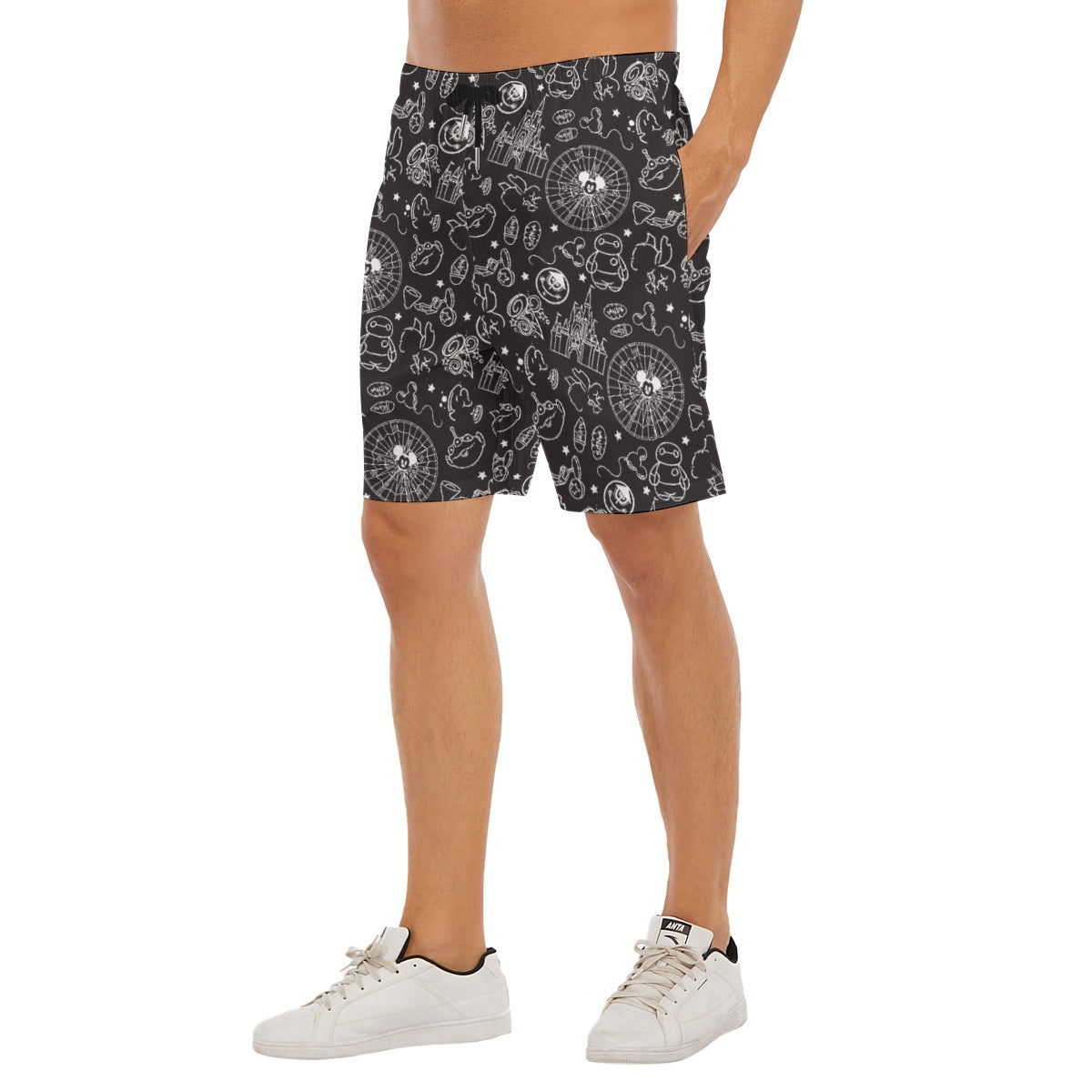 Monochrome Theme Park Icons - Men’s Pocket Beach Shorts
