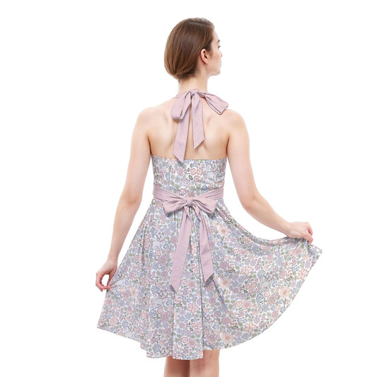 Springtime Kitten Garden Elegance - Women's Halter Vintage Pocket Dress