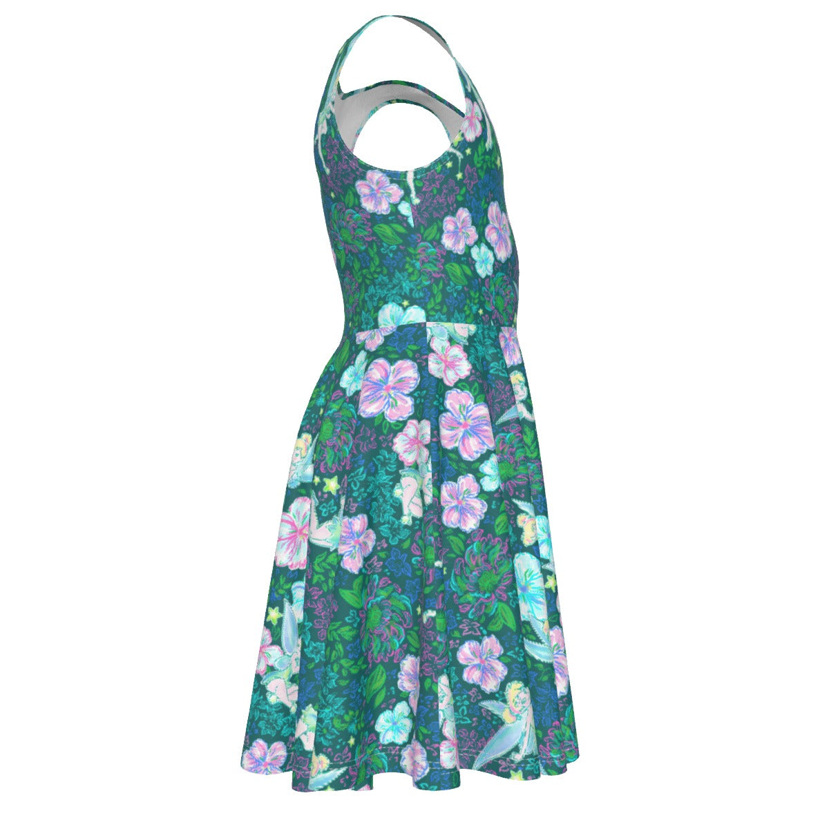 Pixie in Neon Blooms - Kid's Sleeveless Skater Dress