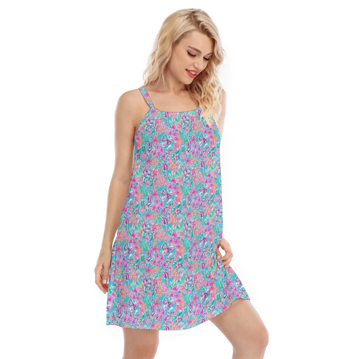 Tropical Bloom Fiesta - Playful Duoluto - Women’s Adjustable Sundress