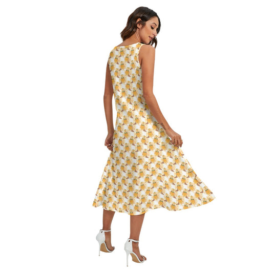 Pumpkin Bear Mischief - Women’s Diagonal Pocket Midi Dress