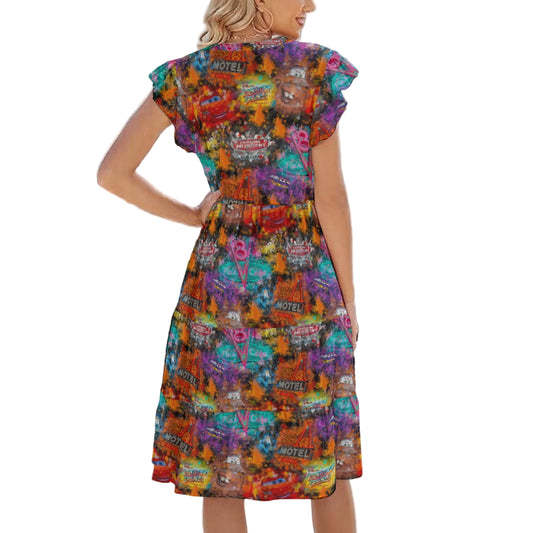Watercolor Racing Adventure - Women's Tiered Pocket Midi Dress