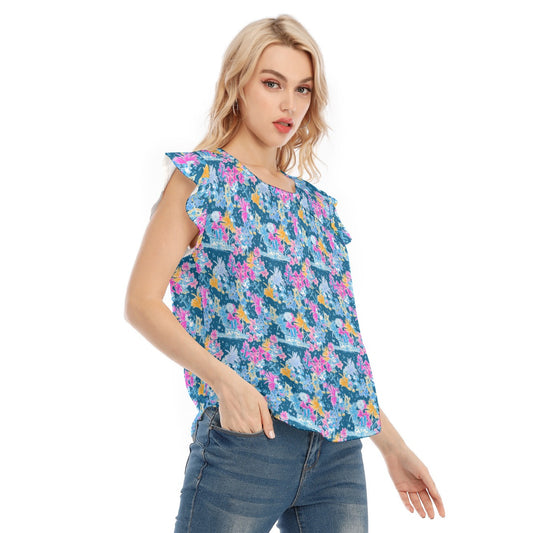 Bright Tropical Whimsy - Vintage Steamboat Captain - Women’s Flutter Sleeve Top