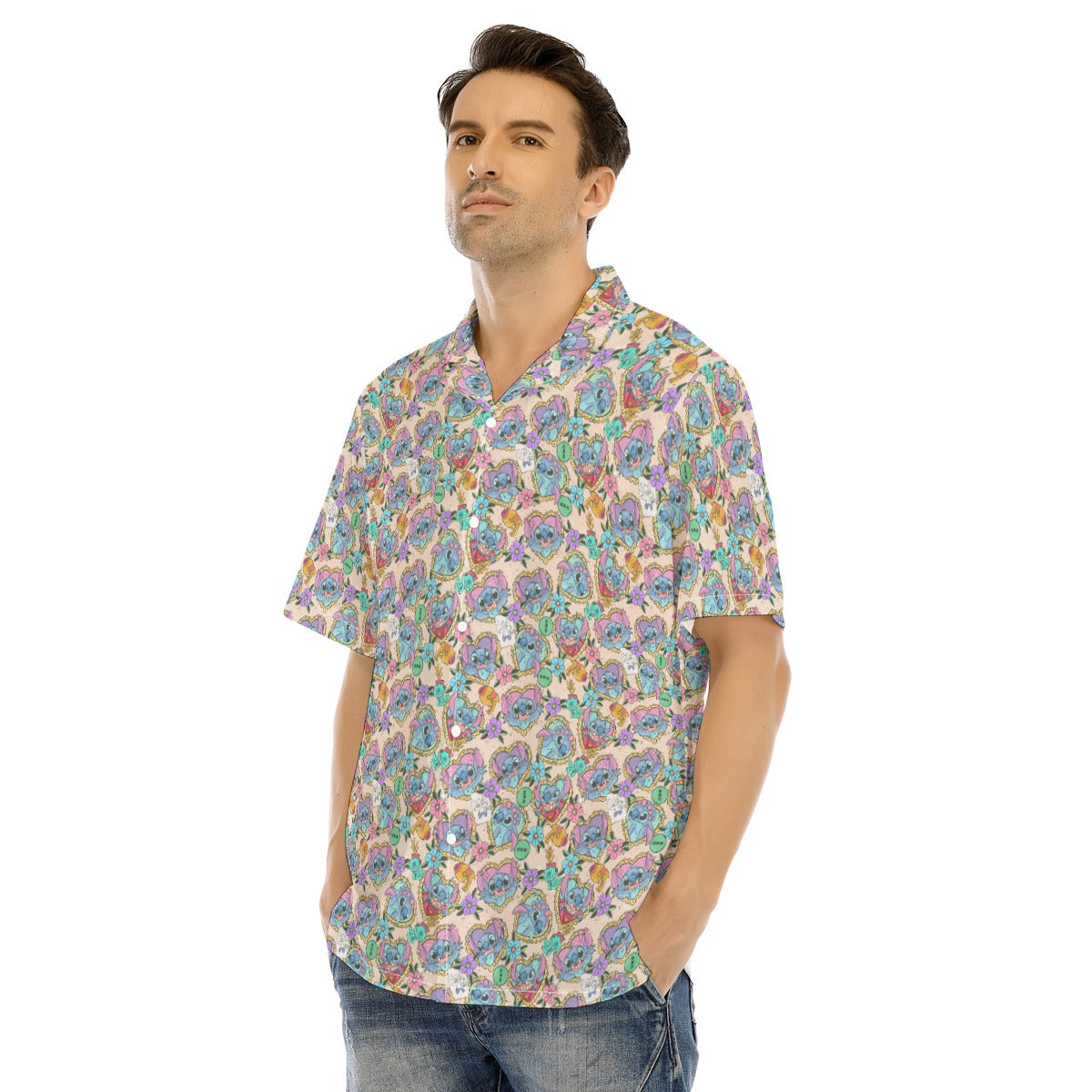 Tattoo Hearts Island Mischief - Men's Hawaiian Button Up Shirt