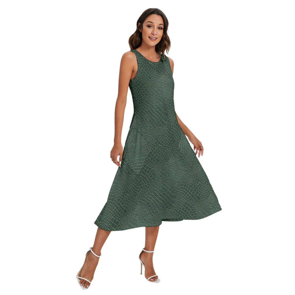 Animal Print - Alligator - Women’s Diagonal Pocket Midi Dress