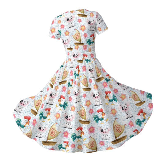 Island Pig & Rooster Duo - Women's V-Neck Ruched Midi Dress