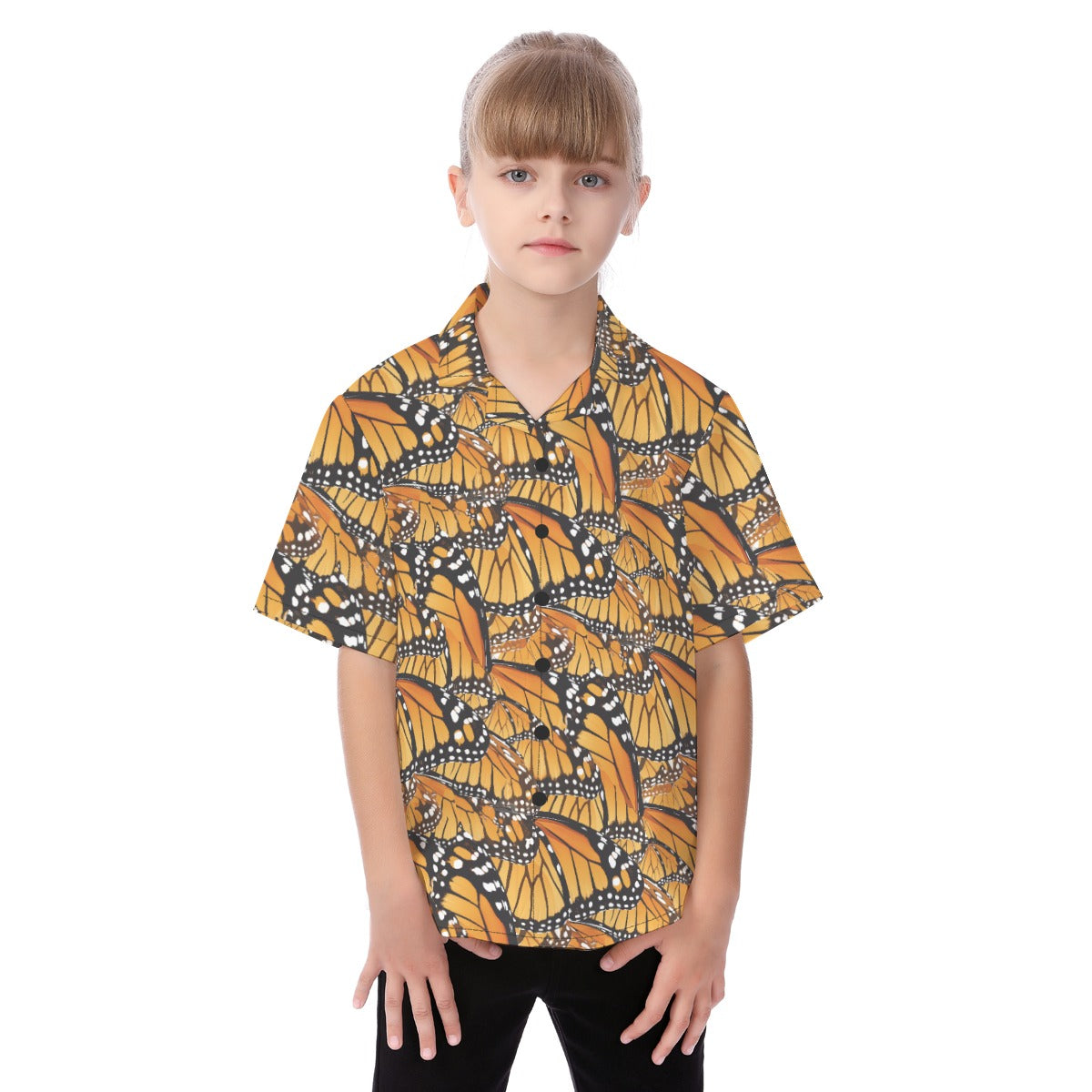 Animal Print - Monarch Butterfly - Kid's Hawaiian Button Up Shirt