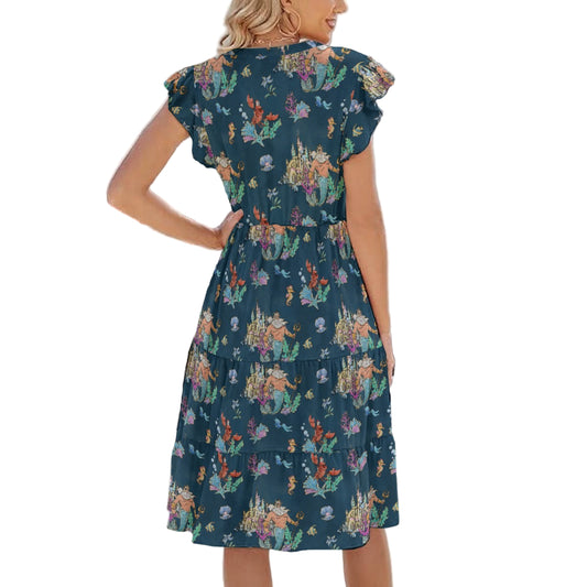 Whimsical Sea King and Crab - Women's Tiered Pocket Midi Dress