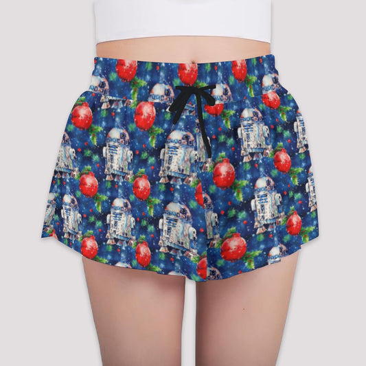 Little Blue Christmas Droid - Girls’ Flowy Pocket Shorts