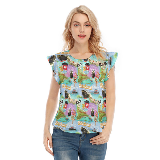 Tropical Castaway Island - Women’s Flutter Sleeve Top