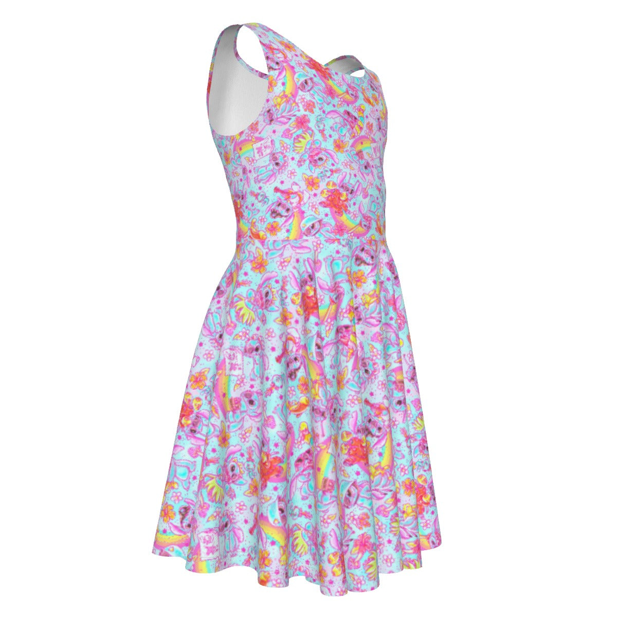 Neon Rainbow Mischief - Kid's Sleeveless Skater Dress