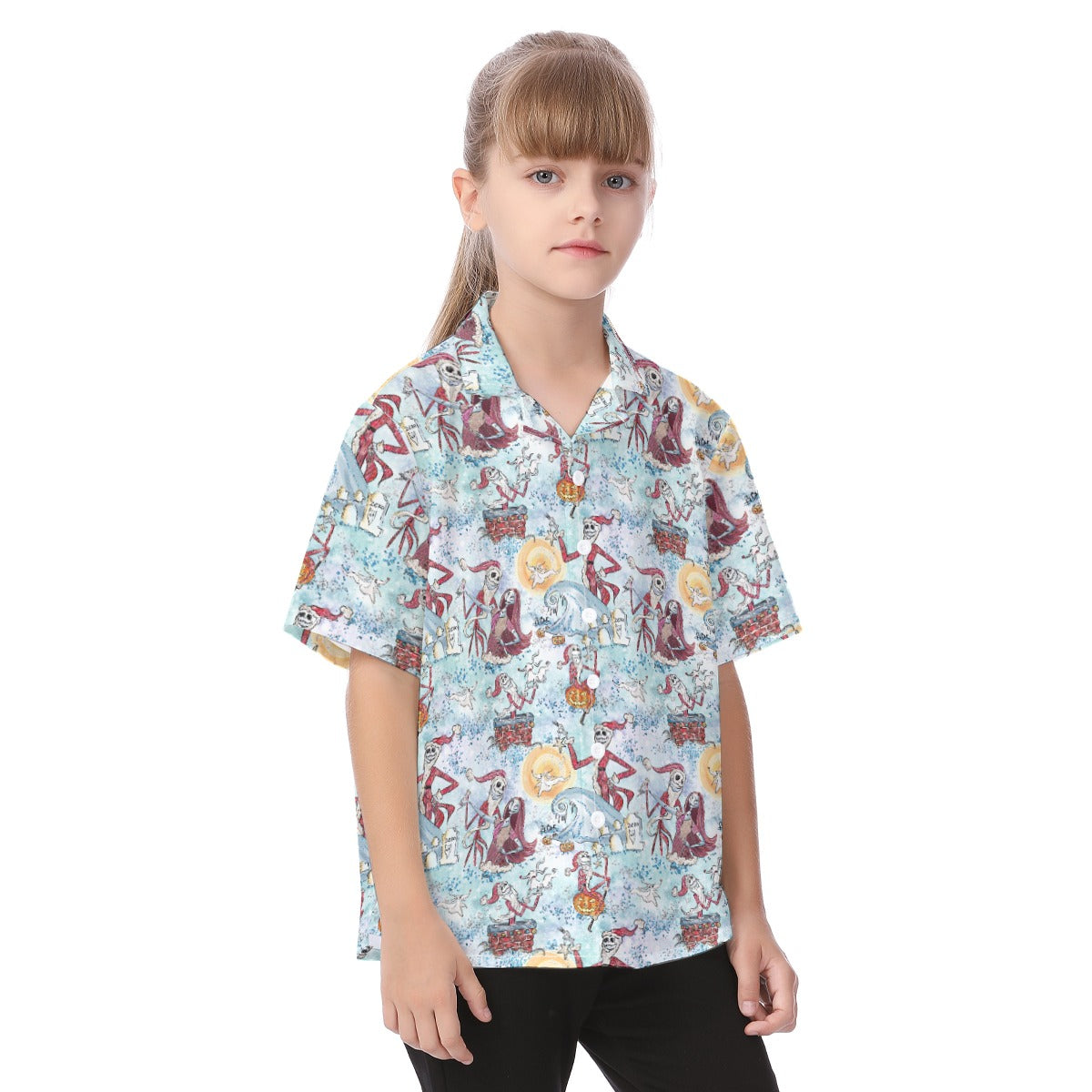 Santa Jack with Sally & Ghost DogZero - Kid's Hawaiian Button Up Shirt